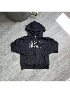 Charcoal Grey / White Gap Full Zip-Up Hoodie / Sweater
